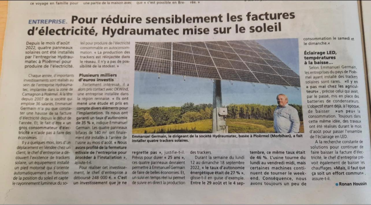 Lire la suite à propos de l’article Hydraumatec investit dans des trackers solaires.